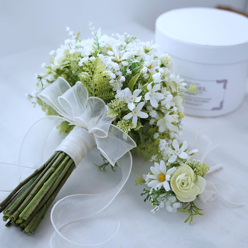 白い小花のナチュラルブーケ ウェディングブーケ ブーケ nanohana