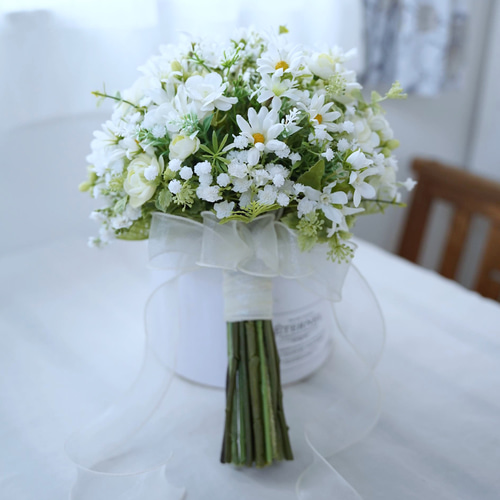 【大人かわいい】ホワイト×グリーン小花のナチュラルブーケ　ウェディングブーケ 白い小花のナチュラルブーケ ウェディングブーケ ブーケ nanohana