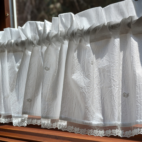 カフェカーテン♥ホワイトコットン♪薔薇のチュールレース カーテン