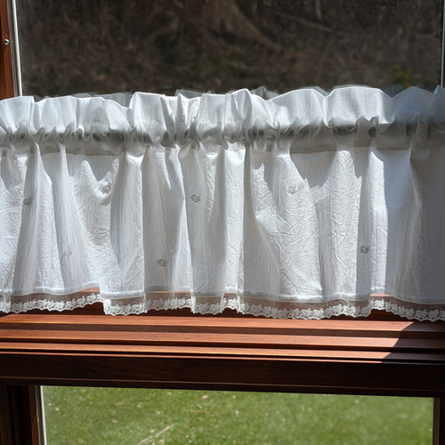 カフェカーテン♥ホワイトコットン♪薔薇のチュールレース カーテン