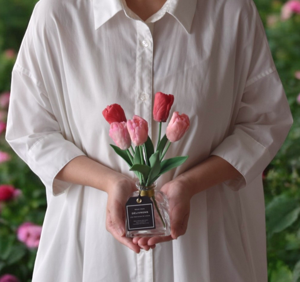 ◆粘土のお花◆　チューリップ　レッド＆ピンク　 T1182