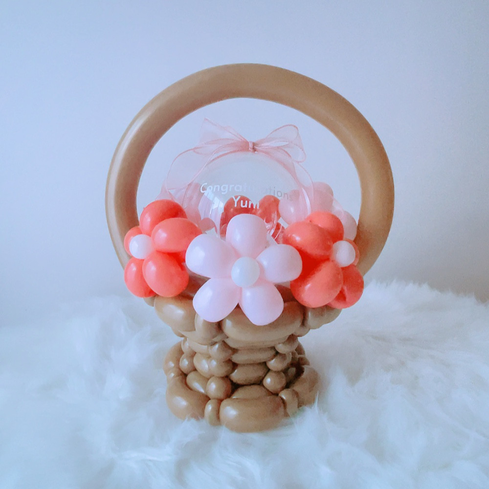 名入れクリアフラワーバスケットバルーンギフト ／ 誕生日・記念日・名入れギフト