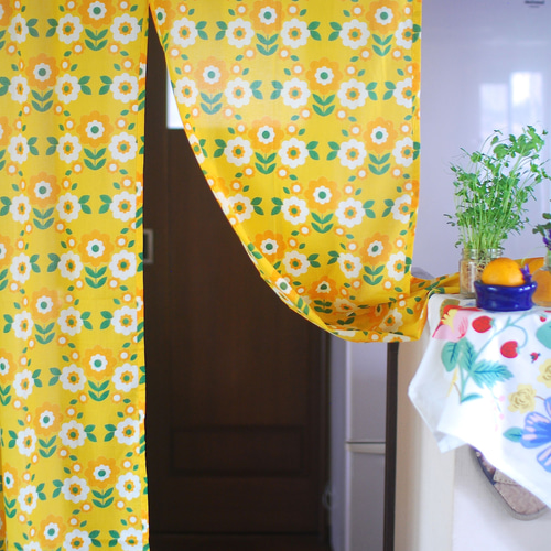 のれん☆インド綿☆ハンドメイド☆ポップなプリント「レトロ