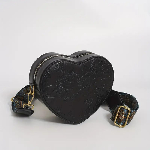 ハート型ショルダーバッグ 3カラー 革製 ヴィンテージ ワイド