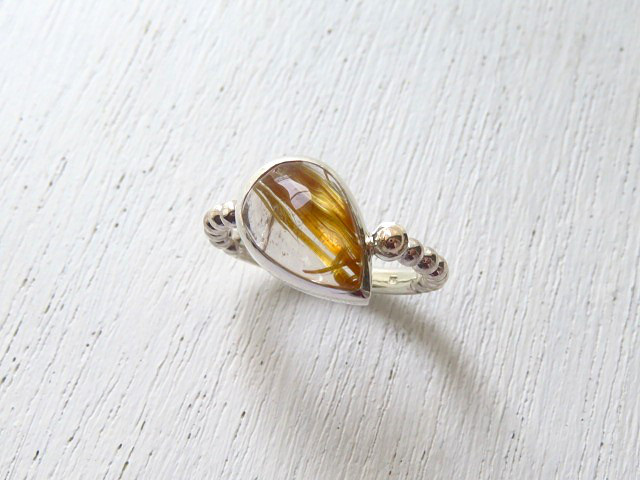 シルバー/K10YGシャカ玉付　ルチルクォーツ　リング