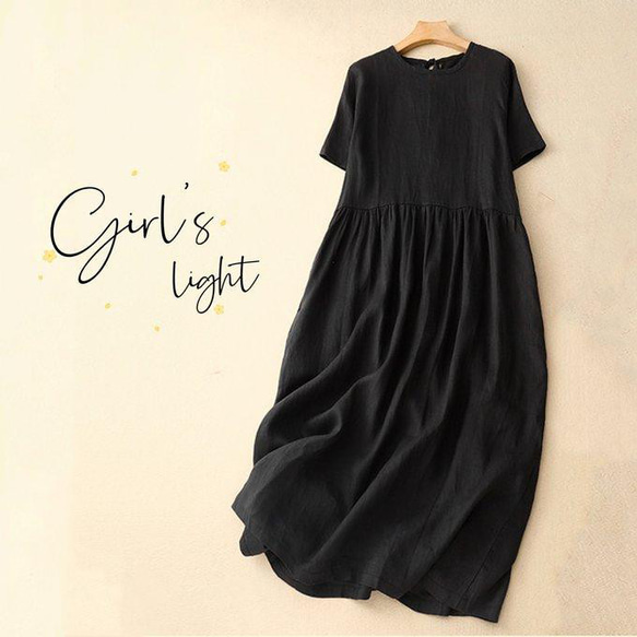 夏ワンピース、春夏ワンピース、コットンリネンワンピース、リネンワンピース、エレガントワンピース、ロング丈ワンピース、ロン 1枚目の画像