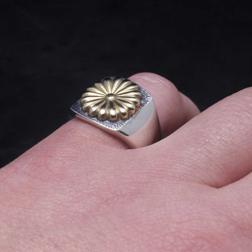 指輪 メンズ : 菊紋 印台 リング シルバー K18 ゴールド 10～28号 愛国