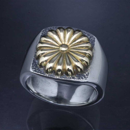 指輪 メンズ : 菊紋 印台 リング シルバー K18 ゴールド 10～28号 愛国