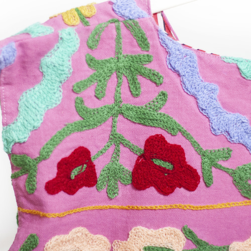 PINK HOUSE パッチワーク刺繍ベスト ベージュ系チェック薔薇刺繍パッチワークベスト&ワンピース