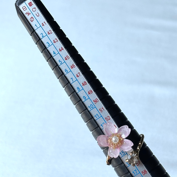 桜一粒リング＊指輪＊フォークリング＊ピンク＊ゴールドカラー＊プラ板＊アクセサリー＊普段使い＊春＊チェリー 7枚目の画像