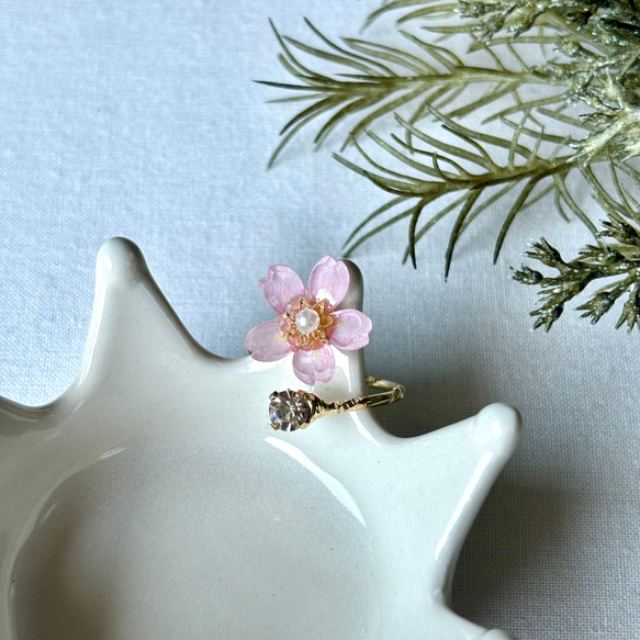 桜一粒リング＊指輪＊フォークリング＊ピンク＊ゴールドカラー＊プラ板＊アクセサリー＊普段使い＊春＊チェリー 5枚目の画像