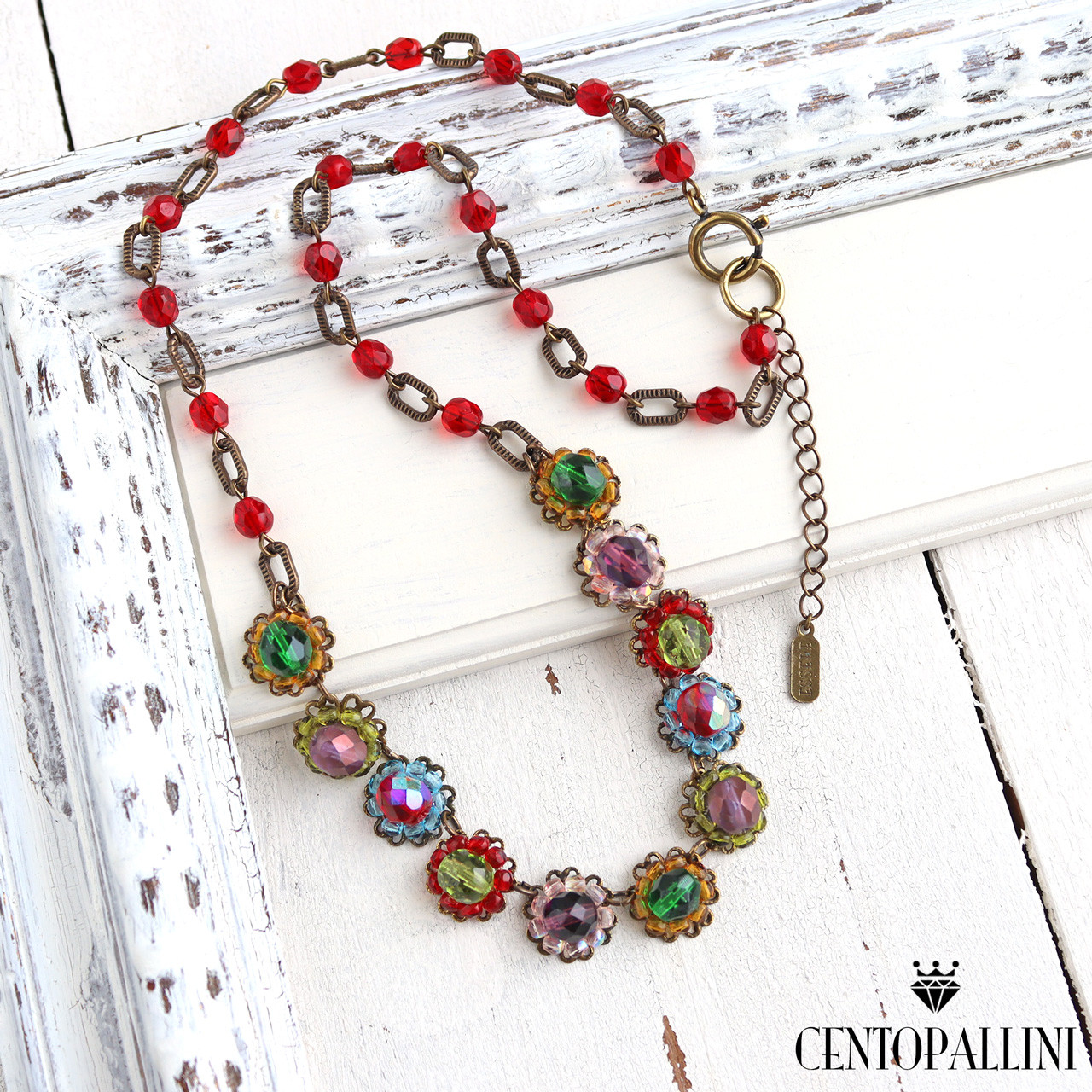 カラフルベリーネックレス、さまざまなカラーのチェコビーズを使ったネックレス、ミックスカラーネックレス