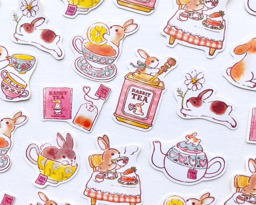 RabbitTeaフレークシール｜うさぎ×紅茶【32枚入】 シール・ステッカー