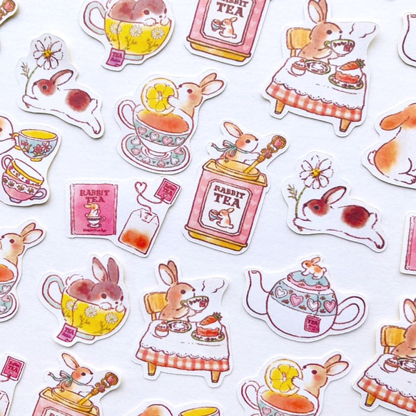 RabbitTeaフレークシール｜うさぎ×紅茶【32枚入】 1枚目の画像