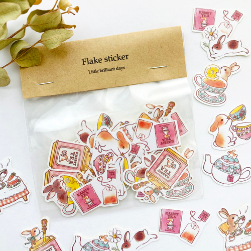 RabbitTeaフレークシール｜うさぎ×紅茶【32枚入】 シール・ステッカー
