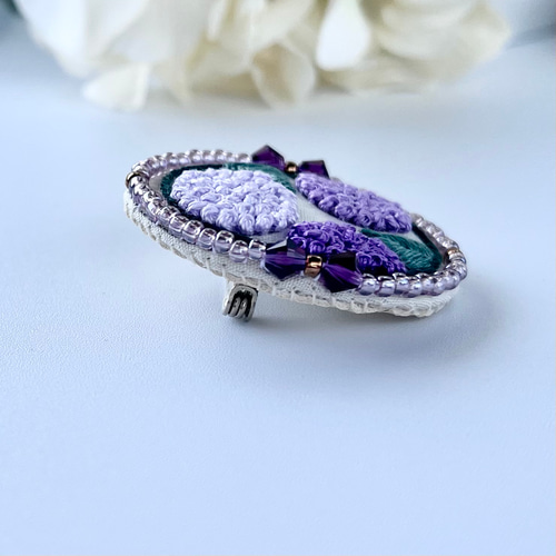 紫陽花のしずく刺繍ブローチ・イヤリング/ピアスセット(紫 紫陽花のしずく刺繍ブローチ・イヤリング/ピアスセット(紫