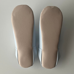 おとな可愛いバブーシュ　合成皮革使用　スリッパ　日本製　アイスブルー 花刺繍 No.18 5枚目の画像