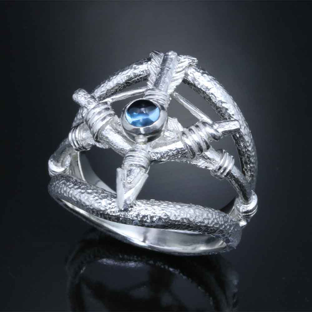 指輪 メンズ : 生弓矢 生矢 リング 白仕上げ 天然石付き シルバー 15～27号 矢 シルバーリング R-410