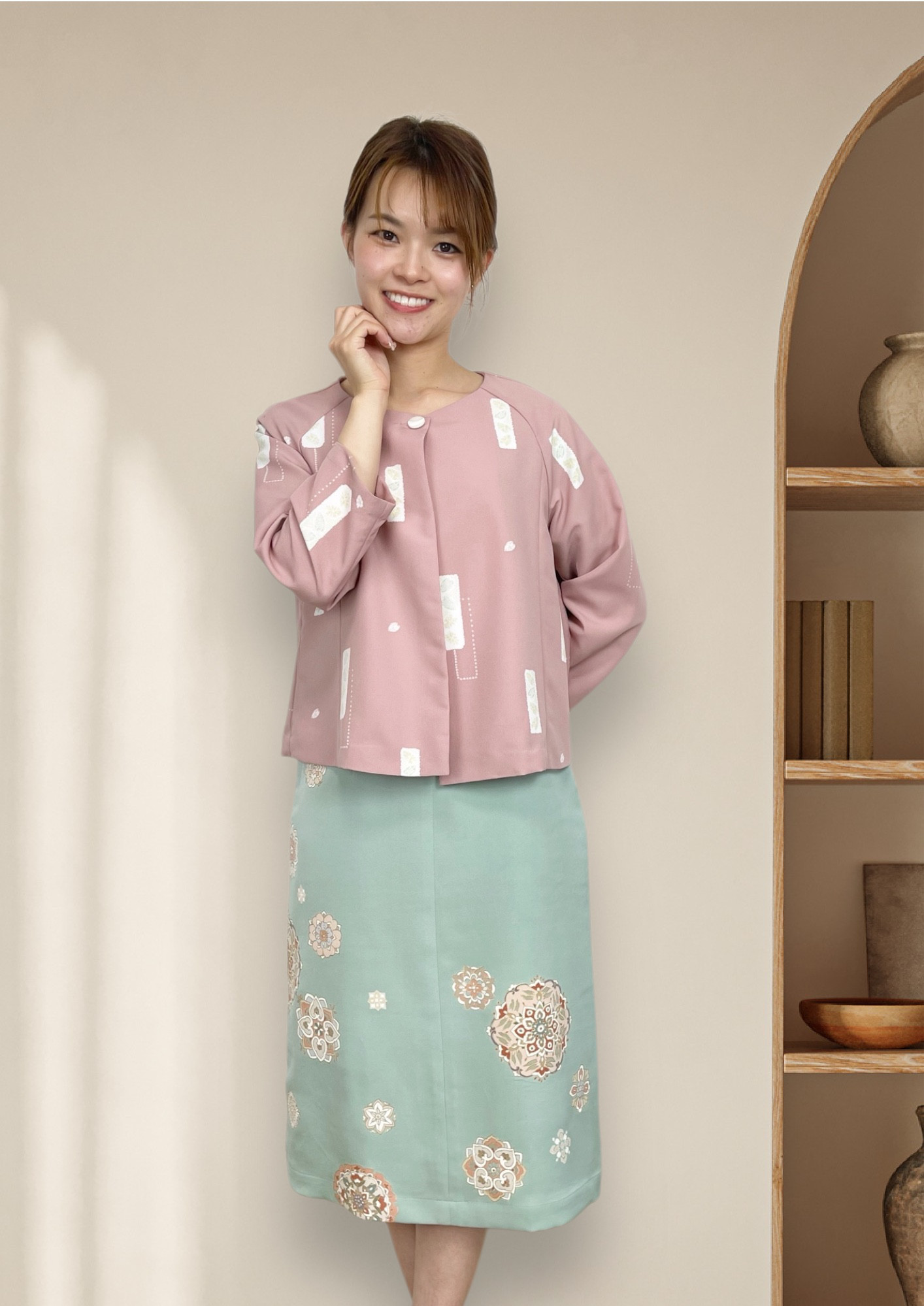 ラグランジャケット【普段着にも集まりにも♪】着物地  春  ライトカラー