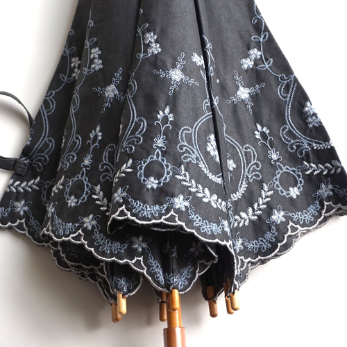 晴雨兼用】綿麻 長傘 ながかさ 日傘『アンティーク刺繍』・母の