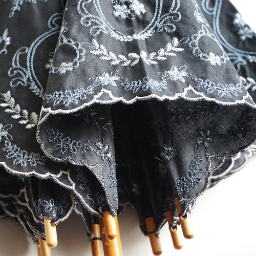 晴雨兼用】綿麻 長傘 ながかさ 日傘『アンティーク刺繍』・母の