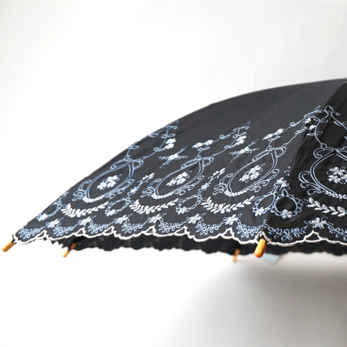 刺繍傘 日傘・雨傘兼用 日本製 綿 麻 手作業 柴田の晴雨兼用日傘【綿麻/総刺繍】
