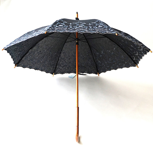 晴雨兼用】綿麻 長傘 ながかさ 日傘『アンティーク刺繍』・母の