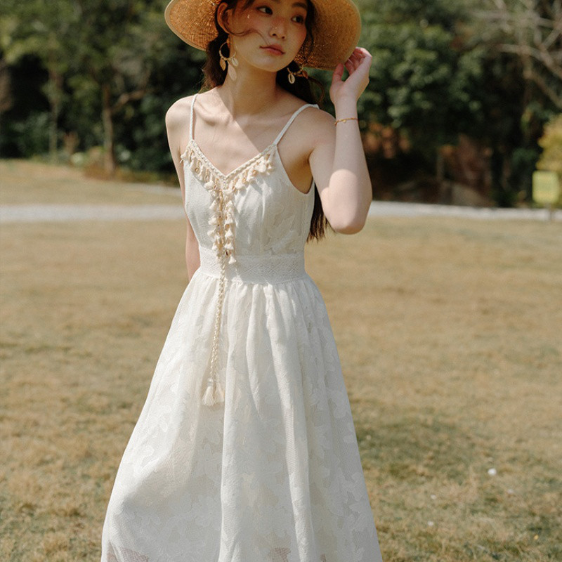 タッセル   ストラップ   ワンピース   A ラインのロングスカート