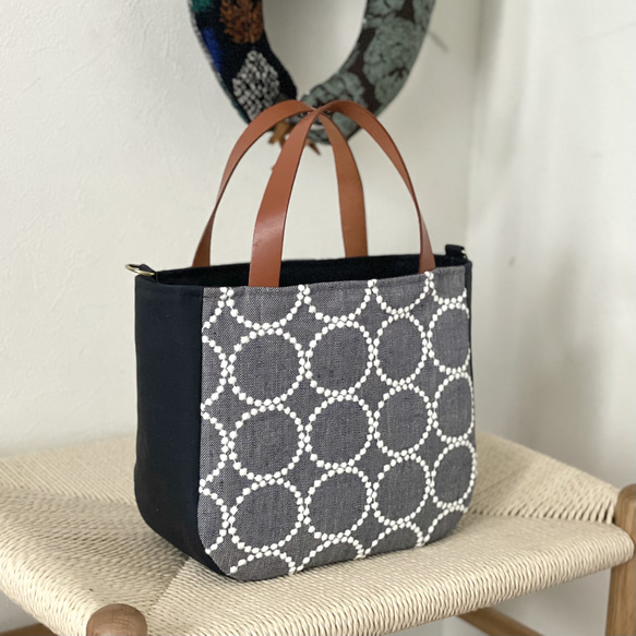 ⚮̈ミナペルホネン　tambourine サマーネイビー まるっこかくれんぼトート 2枚目の画像