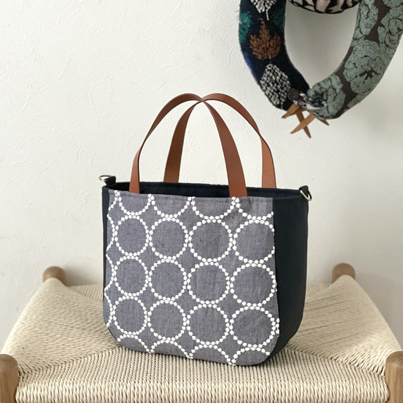 ⚮̈ミナペルホネン　tambourine サマーネイビー まるっこかくれんぼトート 3枚目の画像