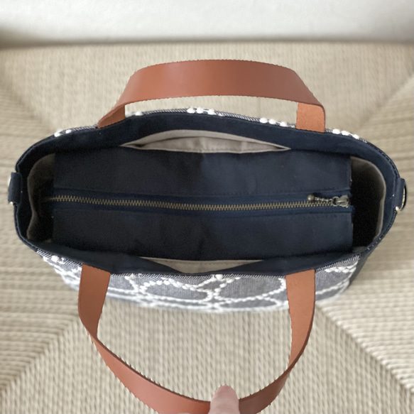 ⚮̈ミナペルホネン　tambourine サマーネイビー まるっこかくれんぼトート 6枚目の画像