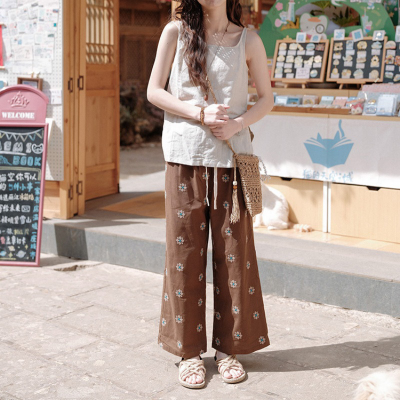 刺繍   コットン・リネン   マイクロフレア   長ズボン