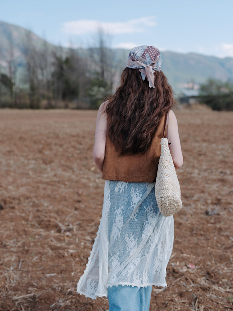 無袖  ベスト  レース  リボン締め  カーディガン  ニット