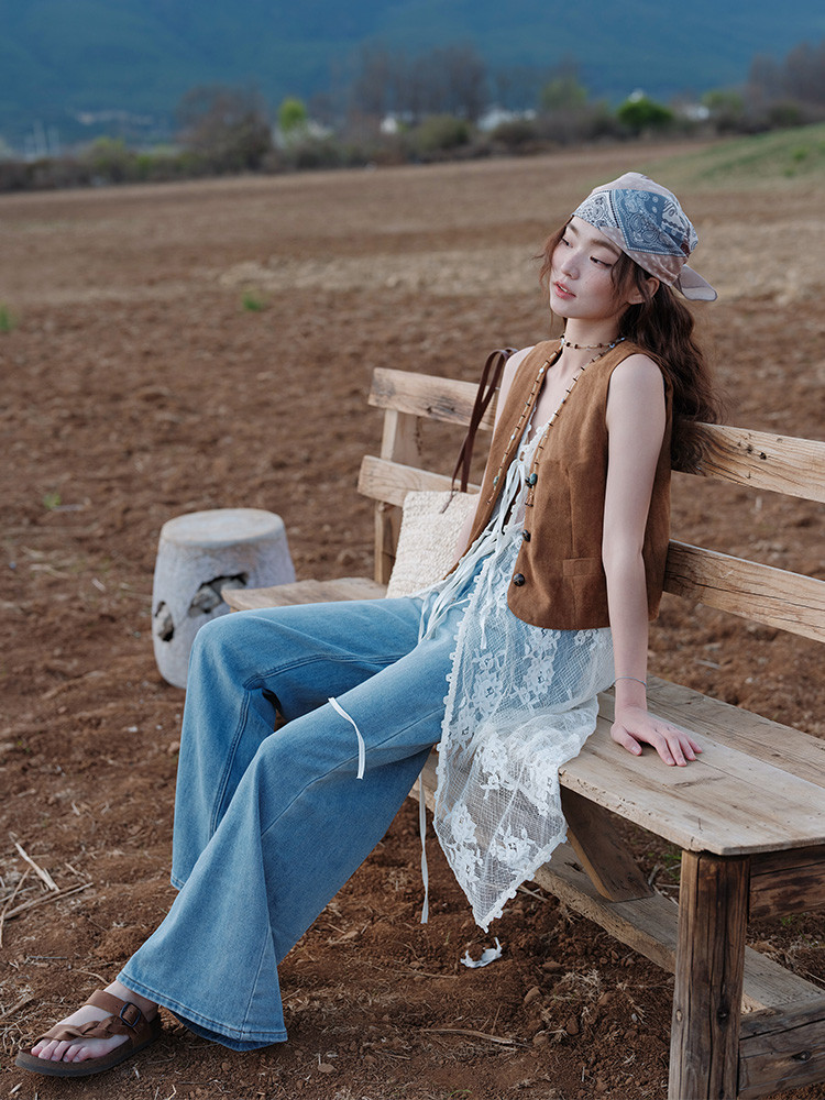 無袖  ベスト  レース  リボン締め  カーディガン  ニット