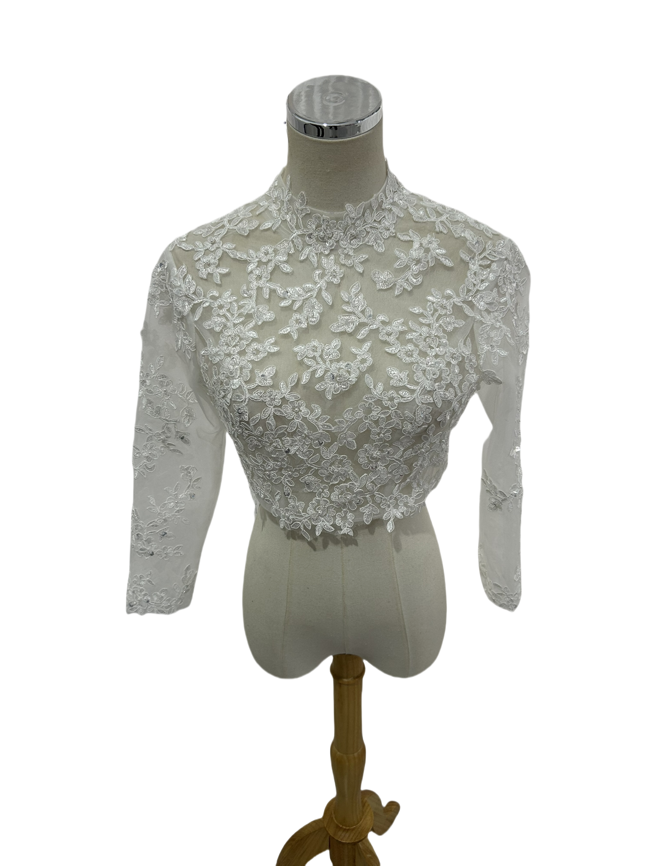 ボレロ ロングスリーブ ビーズ キラキラスパンコール くるみボタン ハイネック 結婚式