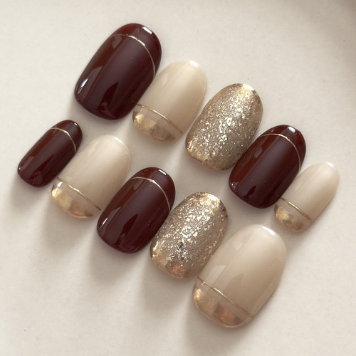 ［50］ネイルチップ ホリデーネイル 冬ネイル 大人ネイル ボルドー ゴールド 50］ネイルチップ ホリデーネイル 冬ネイル 大人ネイル ボルドー