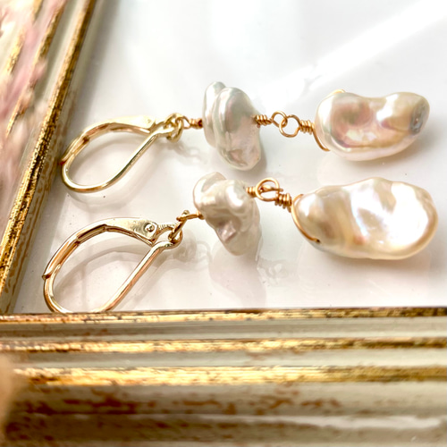 淡水パールイヤリング パールピアス ケシパール バロックパール