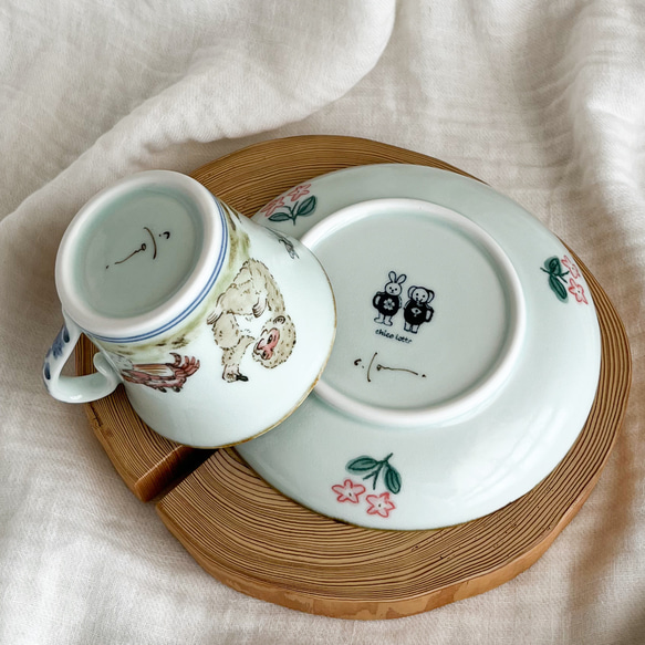 ❤️チコロット❤️すべて手描き❤️染付け❤️ソーサーは取り皿にもなる❤️カップ＆ソーサー❤️さるかに合戦 10枚目の画像