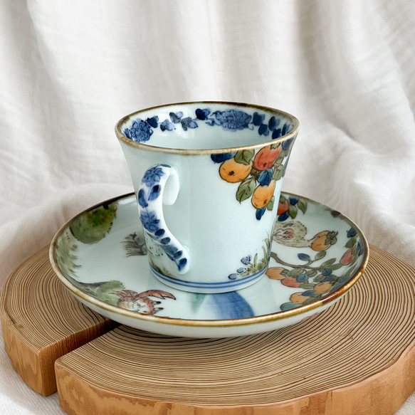 ❤️チコロット❤️すべて手描き❤️染付け❤️ソーサーは取り皿にもなる❤️カップ＆ソーサー❤️さるかに合戦 4枚目の画像