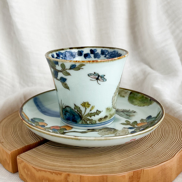 ❤️チコロット❤️すべて手描き❤️染付け❤️ソーサーは取り皿にもなる❤️カップ＆ソーサー❤️さるかに合戦 2枚目の画像