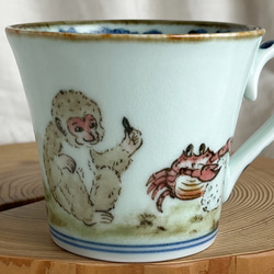 ❤️チコロット❤️すべて手描き❤️染付け❤️ソーサーは取り皿にもなる❤️カップ＆ソーサー❤️さるかに合戦 11枚目の画像