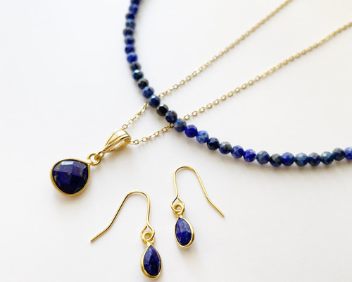 豪華　ラピスラズリ　ネックレス ブレスレット　セット　天然石 ラピスラズリ3点セット】 天然石 ビーズネックレス 大人ネイビー