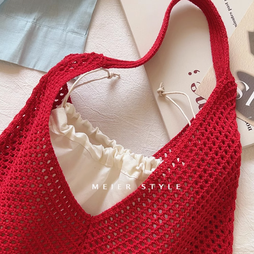 手作り】コットンニットバッグ 手編みバッグ ショルダーバッグ トート