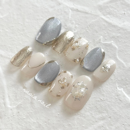 上品マグネットフラワーネイル ブライダル 成人式 ネイルチップ ネイル