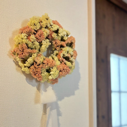 ドライフラワー★2種のスターチスいっぱい大人なリース　ユーカリ　ラグラス　あやめ ドライフラワー☆2種のスターチスいっぱい大人なリース ユーカリ