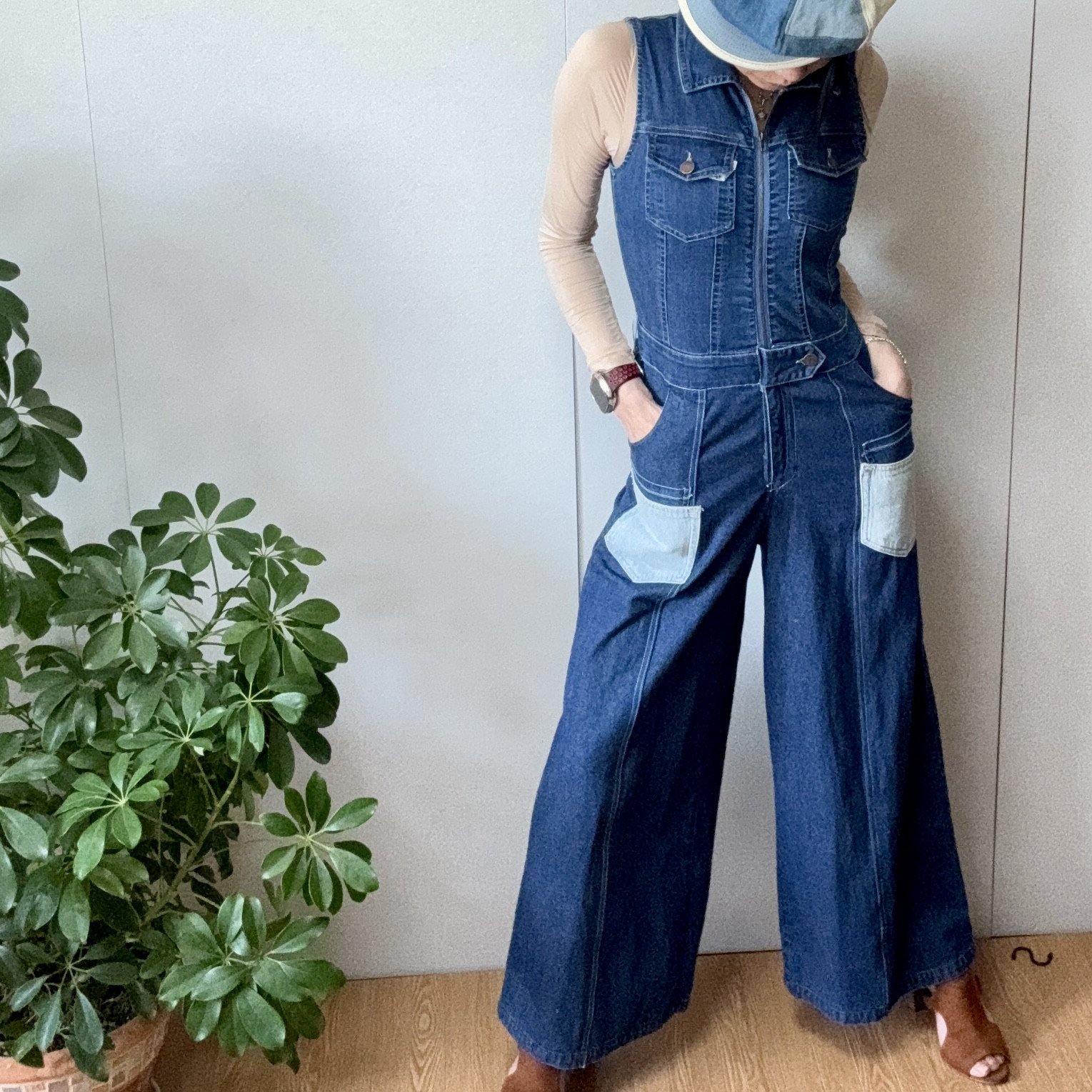 【送料無料】デニムワイドパンツ ボディスーツ+アームカバー付き【OP4】