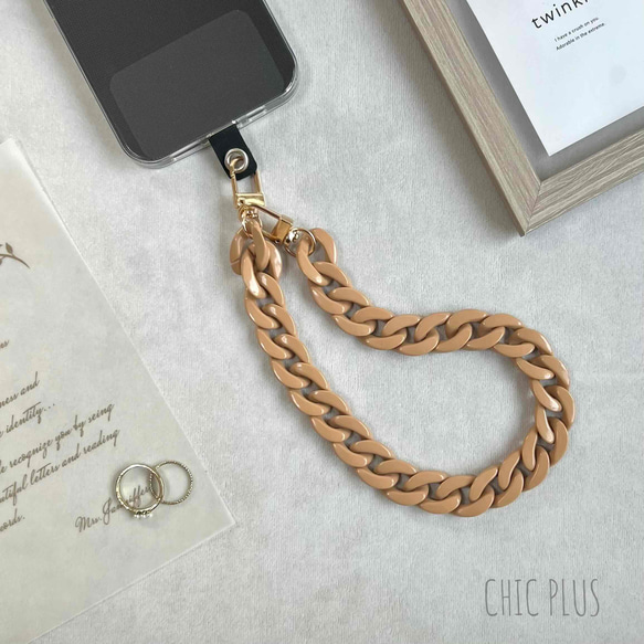 Nudeピンク チェーン ハンドストラップ 落下防止スマホストラップ 手首 リストストラップ 1枚目の画像