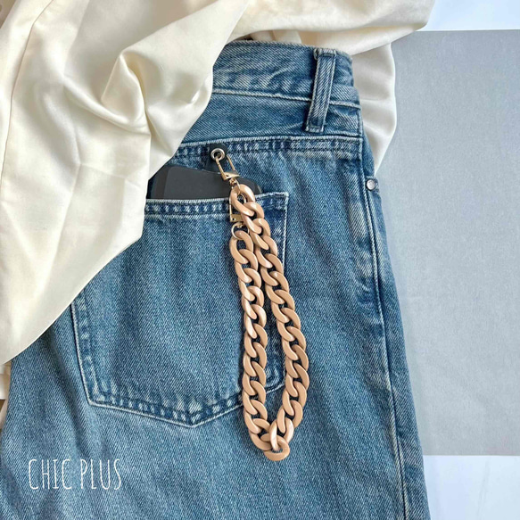 Nudeピンク チェーン ハンドストラップ 落下防止スマホストラップ 手首 リストストラップ 4枚目の画像