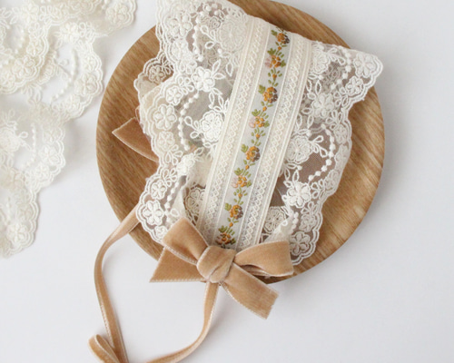 CA4LA花柄刺繍リバーシブル バブーシュカ セール】レース刺繍 フラワー花柄 バブーシュカ（その他ヘア
