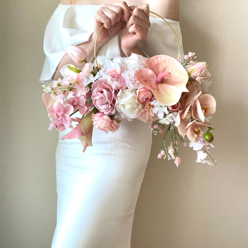 フープブーケ リングブーケ ピンクブーケ 高級造花 アーティフィシャル